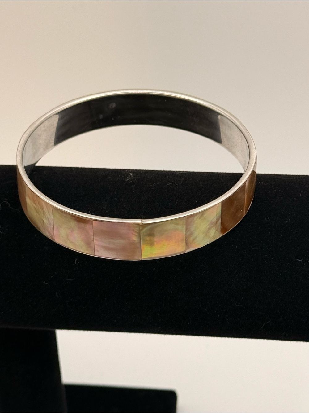 Mother of Pearl Inlay Silver-Tone Bangle Bracelet - Pink Hues